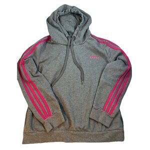 Women's Gray Adidas Pink Three Stripe‎ Hoodie Sporty Athleisure Size Large